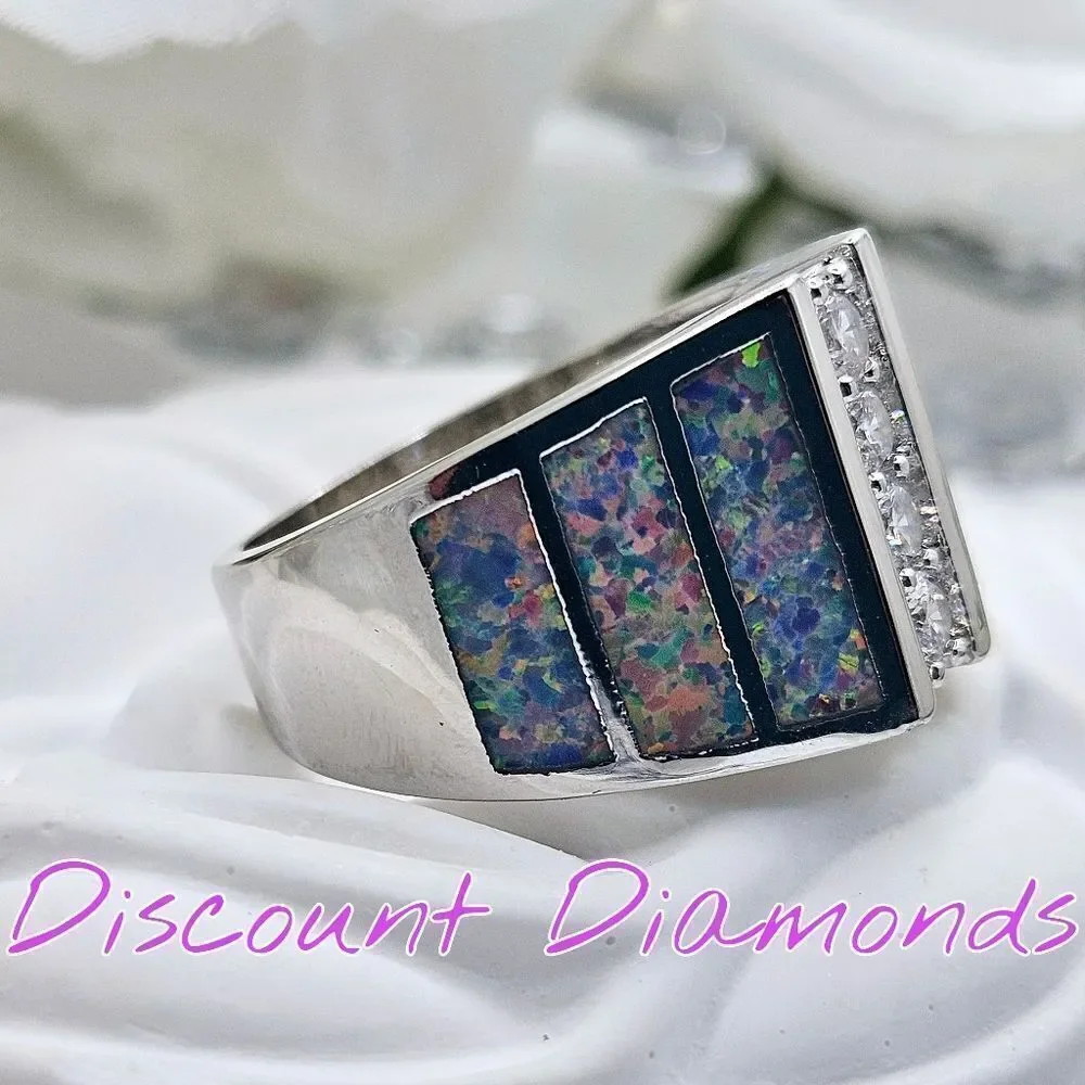 Moissanite & White Lavender Opal Cocktail Ring on 925 Sterling Silver - Picture 3 of 8